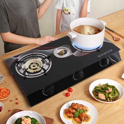 Earth Star Double Burner Glass Top Gas Cooker ES-888GLTB